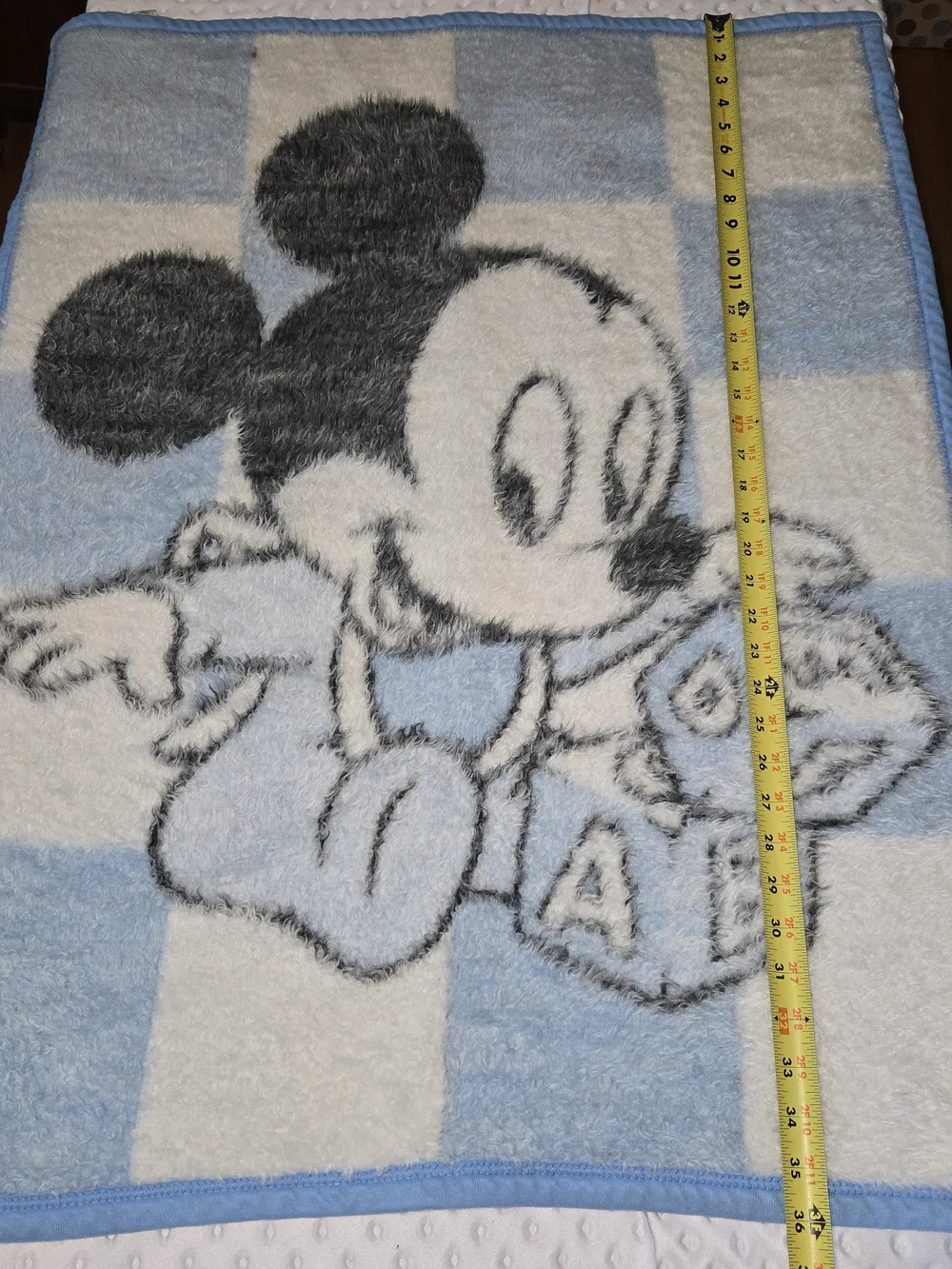 Vintage 1984 Biederlack Disney Babies Mickey Mouse‎ Blue Blocks Baby Blanket USA